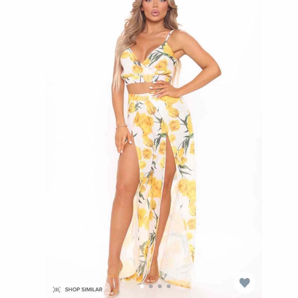 Fashion Nova - Floral Daydream Pant Set - yellow